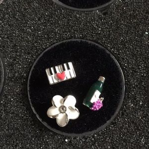 Set of 3 Origami Owl Charms Piano keyboard, Flower, Wine Bottle